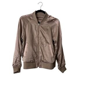 CECIL McBEE Reversible Full Zip Satin Bomber Jacket, Tan, M